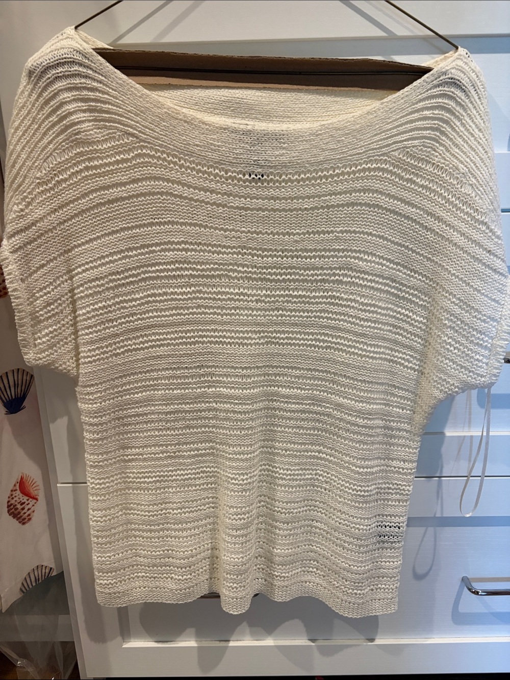 Lauren Ralph Lauren Cream Off-Shoulder Open Knit Sweater